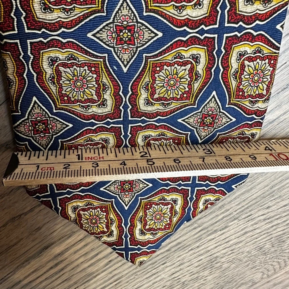 Vtg LIBERTY of London Silk Tie Floral Medallion Navy Red Gold Mens Necktie